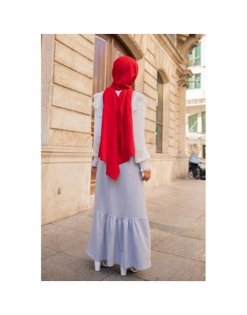 Robe bretelle (Salopette ) et sa ceinture assortie pour femme (Vetement hijab moderne en ligne) - Couleur gris clair chiné 