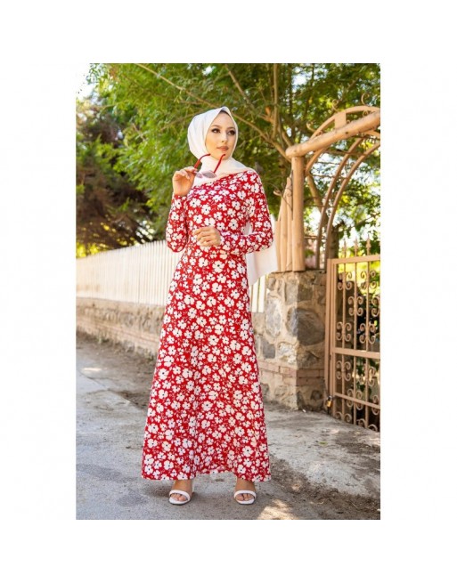 Robe longue à fleurs (Robes fleuries femme hijab pas cher) - Couleur rouge Robe longue à fleurs (Robes fleuries femme hijab pas cher) - Couleur rouge
