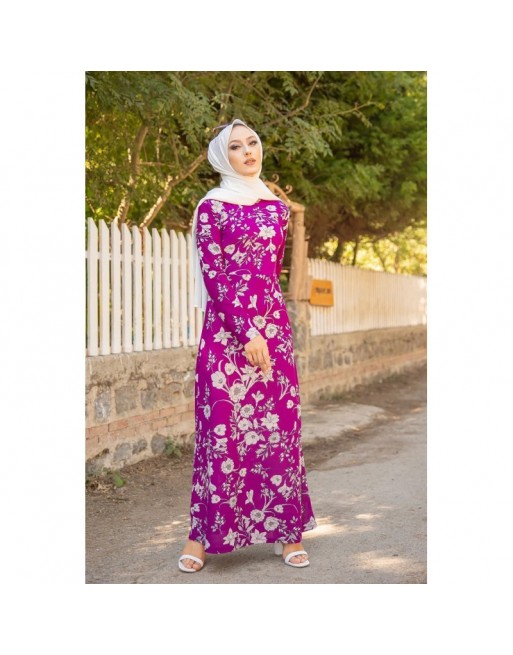 Robe longue fleurie (Boutique en ligne Hijab Outfit Style Summer) - Couleur Violet Robe longue fleurie (Boutique en ligne Hijab Outfit Style Summer) - Couleur Violet