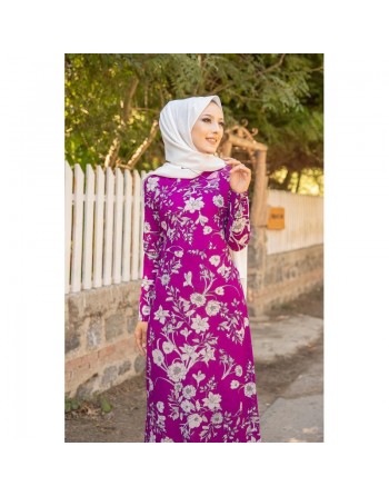 Robe longue fleurie (Boutique en ligne Hijab Outfit Style Summer) - Couleur Violet 