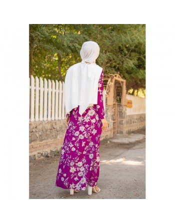 Robe longue fleurie (Boutique en ligne Hijab Outfit Style Summer) - Couleur Violet 