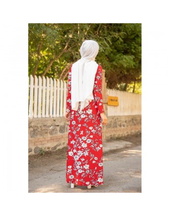 Robe longue fleurie (Boutique en ligne Hijab Street & Outfit) - Couleur rouge 
