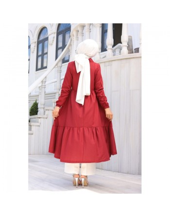 Veste zippée légère mi longue (Vetement ample pour femme voilée) - Couleur rouge bordeaux 