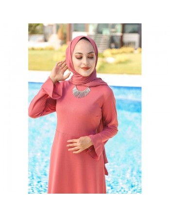 Robe très longue à volants (Abayas et vetements pour femmes voilées) - Couleur Rose 