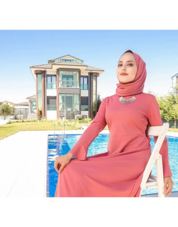 Robe très longue à volants (Abayas et vetements pour femmes voilées) - Couleur Rose 