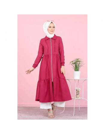 Veste zippée légère mi longue (Tenue ample pour femme voilée) - Couleur framboise 