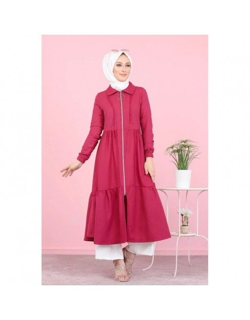 Veste zippée légère mi longue (Tenue ample pour femme voilée) - Couleur framboise Veste zippée légère mi longue (Tenue ample pour femme voilée) - Couleur framboise