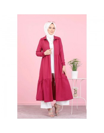 Veste zippée légère mi longue (Tenue ample pour femme voilée) - Couleur framboise 