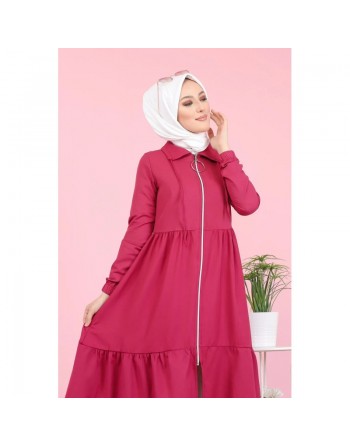 Veste zippée légère mi longue (Tenue ample pour femme voilée) - Couleur framboise 