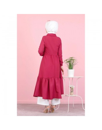 Veste zippée légère mi longue (Tenue ample pour femme voilée) - Couleur framboise 