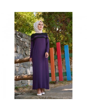 Robe décontractée maxi-longue (Mode musulmane) - Couleur prune et noir 