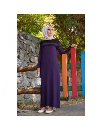 Robe décontractée maxi-longue (Mode musulmane) - Couleur prune et noir 