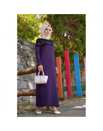 Robe décontractée maxi-longue (Mode musulmane) - Couleur prune et noir 