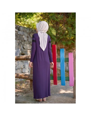Robe décontractée maxi-longue (Mode musulmane) - Couleur prune et noir 