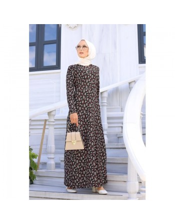 Robe à fleurs (motifs fleuris) - Vêtements pour femme voilée en ligne - Couleur noire 
