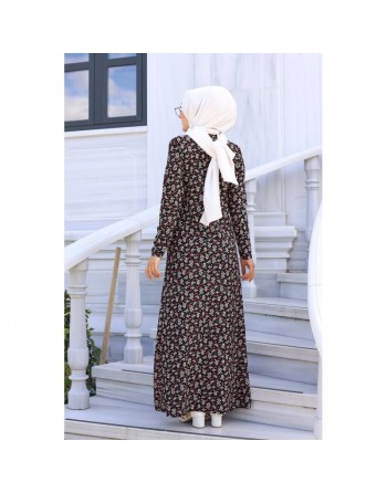 Robe à fleurs (motifs fleuris) - Vêtements pour femme voilée en ligne - Couleur noire 