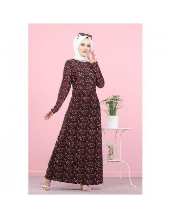 Robe longue fleurie (Mode Musulmane) pour femme voilée - Couleur Noire 