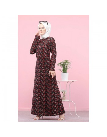 Robe longue fleurie (Mode Musulmane) pour femme voilée - Couleur Noire 
