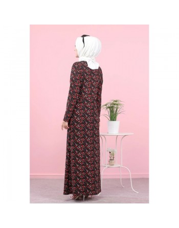 Robe longue fleurie (Mode Musulmane) pour femme voilée - Couleur Noire 