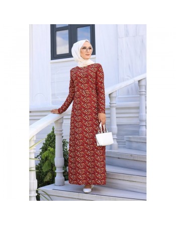 Robe longue à fleurs (Modest Fashion) - Couleur Bordeaux 