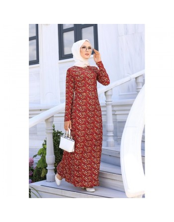 Robe longue à fleurs (Modest Fashion) - Couleur Bordeaux 