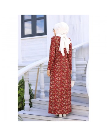 Robe longue à fleurs (Modest Fashion) - Couleur Bordeaux 
