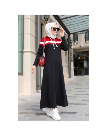 Robe à capuche style jeune et sportswear - Vêtement Hijab moderne pour femme musulmane - Couleur noir, blanc et bordeaux 