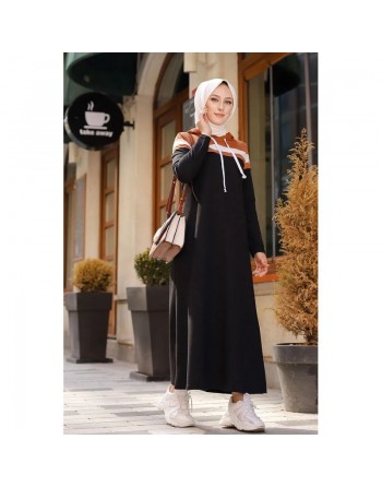 Robe à capuche de type sportswear décontracté - Vetement Hijab pour femme musulmane - Couleur noir, blanc et camel 