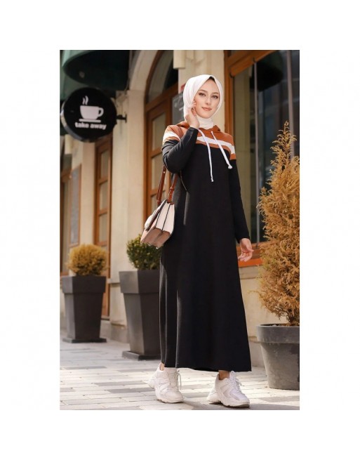 Robe à capuche de type sportswear décontracté - Vetement Hijab pour femme musulmane - Couleur noir, blanc et camel Robe à capuche de type sportswear décontracté - Vetement Hijab pour femme musulmane - Couleur noir, blanc et camel