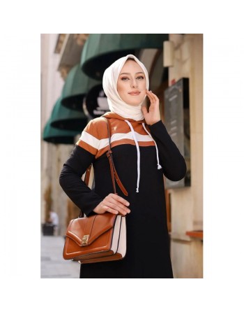 Robe à capuche de type sportswear décontracté - Vetement Hijab pour femme musulmane - Couleur noir, blanc et camel 