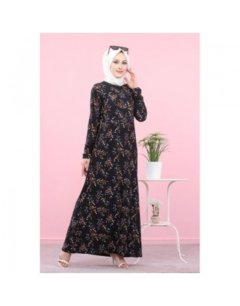 Robe longue fleurie (Vetement mastour pour femme voilée) - Couleur noire 