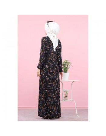 Robe longue fleurie (Vetement mastour pour femme voilée) - Couleur noire 