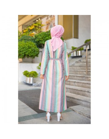 Robe à rayures bleu marine et rouge claret 