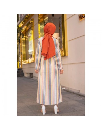 Robe chemise d'été longue à rayures (Vetement hijab chic pour femme) - Multi couleurs 