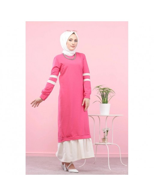 Robe longue moderne et décontractée bi-couleur pour femme voilée (Robes Hijab pas cher) - Couleur rose fuchsia et blanc Robe longue moderne et décontractée bi-couleur pour femme voilée (Robes Hijab pas cher) - Couleur rose fuchsia et blanc
