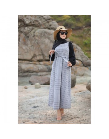 Robe longue à carreaux - Couleur Gris clair 