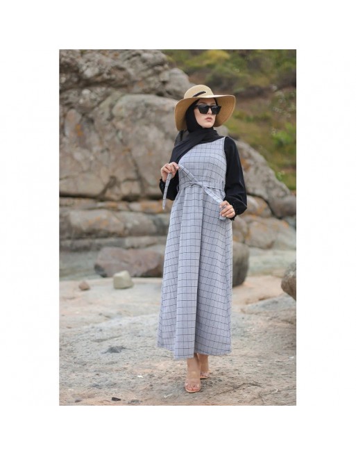 Robe longue à carreaux - Couleur Gris clair Robe longue à carreaux - Couleur Gris clair