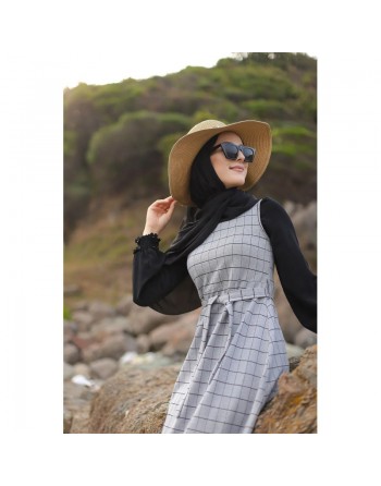 Robe longue à carreaux - Couleur Gris clair 