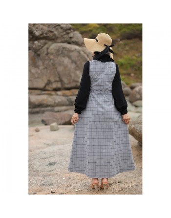 Robe longue à carreaux - Couleur Gris clair 