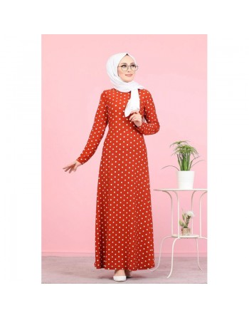 Robe longue à pois pour femme (Vetement musulman chic) - Couleur rouille 