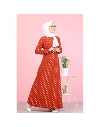 Robe longue à pois pour femme (Vetement musulman chic) - Couleur rouille 