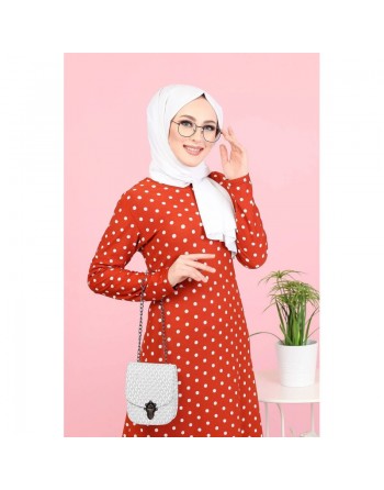 Robe longue à pois pour femme (Vetement musulman chic) - Couleur rouille 