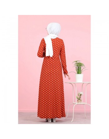 Robe longue à pois pour femme (Vetement musulman chic) - Couleur rouille 