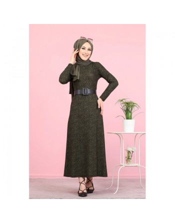 Robe fleurie en crêpe (Vetement pas cher pour femme voilée) - Couleur kaki 