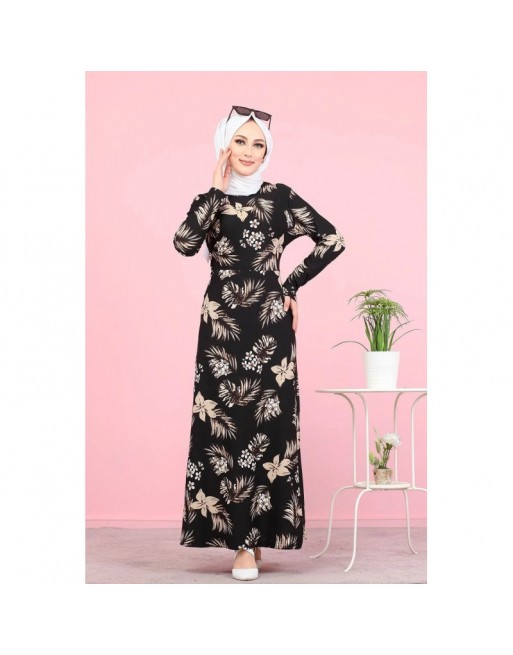Robe noire fleurie tissu crêpe (Vetement Hijab) Robe noire fleurie tissu crêpe (Vetement Hijab)