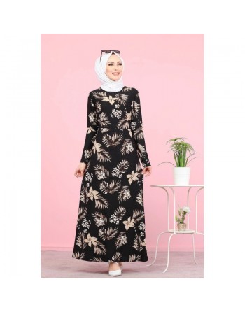 Robe noire fleurie tissu crêpe (Vetement Hijab) 