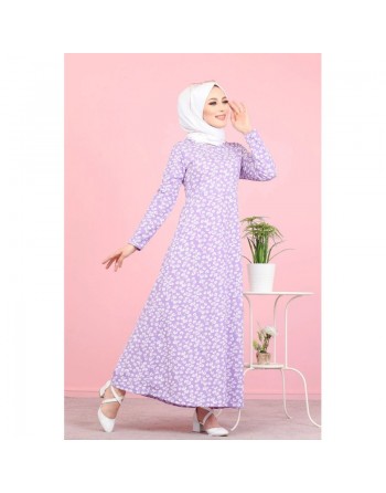 Robe évasée à motifs fleuris pour femme (Boutique Mode Musulmane en ligne) - Couleur lilas 