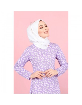 Robe évasée à motifs fleuris pour femme (Boutique Mode Musulmane en ligne) - Couleur lilas 