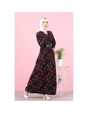 Robe longue fleurie pour femme - Couleur bleu marine 