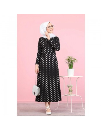 Robe longue à pois pour femme (Vetement musulman chic) - Couleur noir 